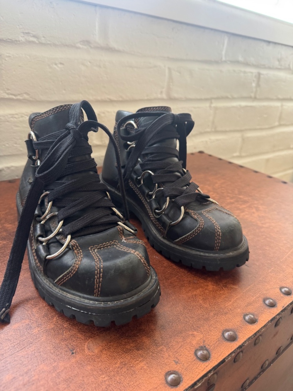 Vintage GBX Black Leather Ring Harness Combat Boots Y2K Grunge Size 6 - Picture 7 of 12